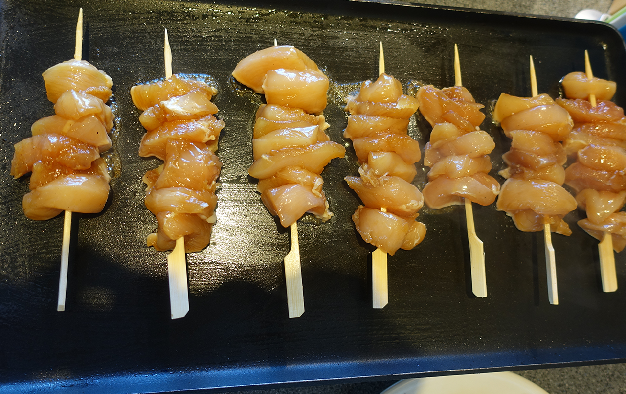 Yakitori on baking tray